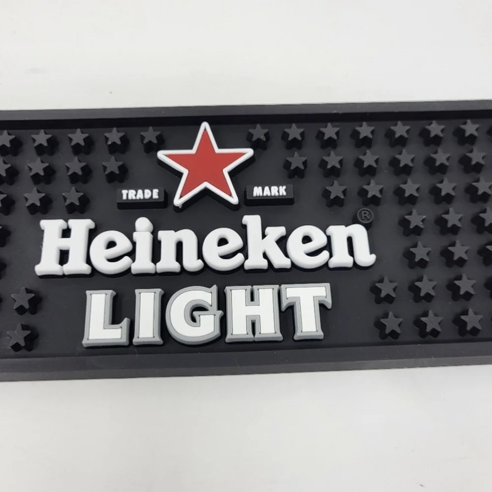 Heineken Light‎ Beer Bar Mat Rail Black Stars Man Cave 24